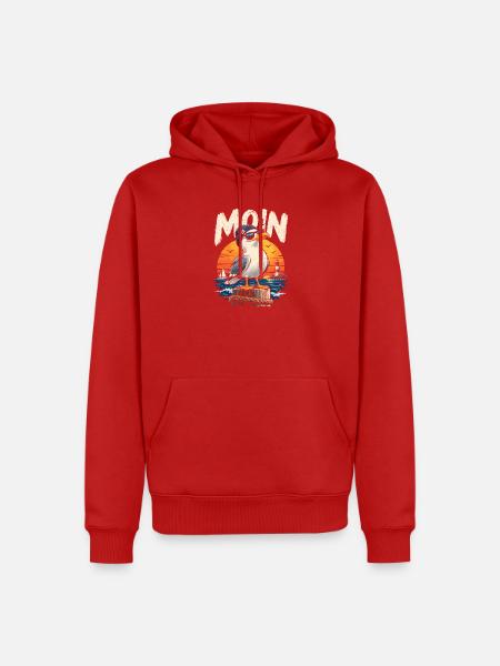 Möwe im Sonnenuntergang am Kai - Männer Premium Bio Hoodie - Rot