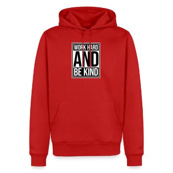 Travailler dur et être gentil Diligence inspirante Logo de la gentillesse - Sweat à capuche Premium bio Homme - rouge - Devant - Nico (187cm)