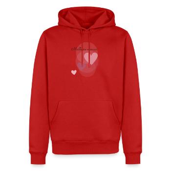 MAMAN. FÊTE DES MÈRES. COEUR. FÊTE. BONNE FÊTE - Sweat à capuche Premium bio Homme - rouge - Devant - Nico (187cm)