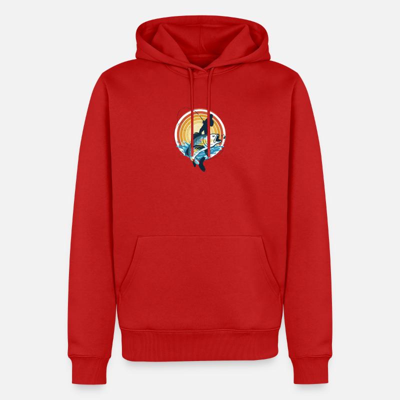 Pêcheur et poisson géant dans le cercle du soleil - Sweat à capuche Premium bio Homme - rouge