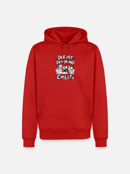 Der mit dem Hund chillt - Männer Premium Bio Hoodie - Rot