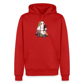 Patchwork fantôme avec chat noir - Sweat à capuche Premium bio Homme - rouge - Devant - Nico (187cm)
