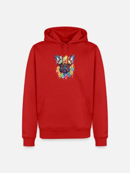Bunte Aquarellbulldogge - Männer Premium Bio Hoodie - Rot