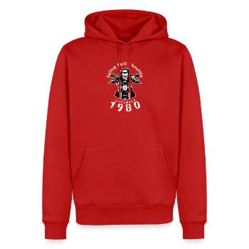 45e anniversaire à plein régime depuis 09/1980 - Sweat à capuche Premium bio Homme - rouge - Devant - Nico (187cm)