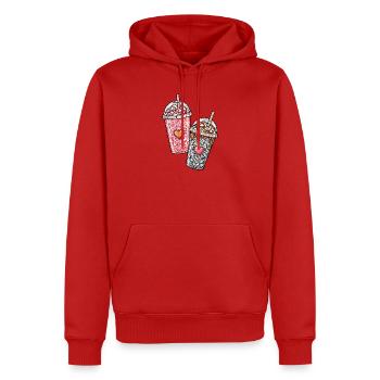 Coffee Hearts – Pink & Orange Iced Coffee - Männer Premium Bio Hoodie - Rot - Vorne - Nico (187cm)