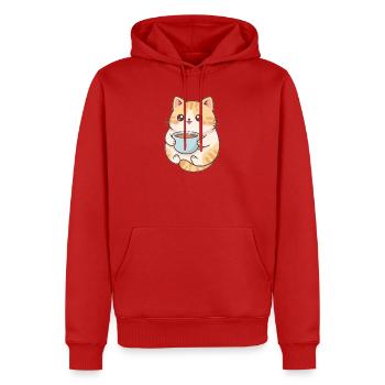 Katze mit Kaffee  - Männer Premium Bio Hoodie - Rot - Vorne - Nico (187cm)