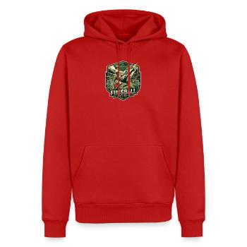 Fußball: Die Kraft des Spiels – Vintage Badge - Männer Premium Bio Hoodie - Rot - Vorne - Nico (187cm)