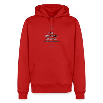 Fail. Respawn. Reflow. · helle Kleidung - Männer Premium Bio Hoodie - Rot - Vorne - Nico (187cm)