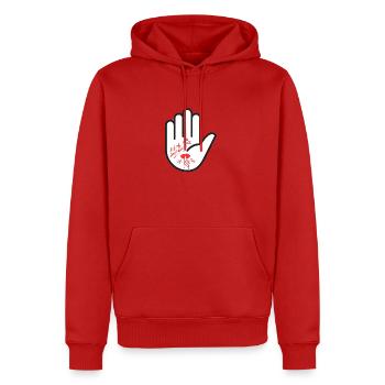 Frag mich nichts. Hand, pssst. - Männer Premium Bio Hoodie - Rot - Vorne - Nico (187cm)