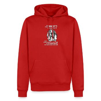 Angst vor SchweizerLaufhund? Frauchen! - Männer Premium Bio Hoodie - Rot - Vorne - Nico (187cm)
