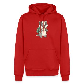 Waldfreund Dachs mit Rucksack - Männer Premium Bio Hoodie - Rot - Vorne - Nico (187cm)