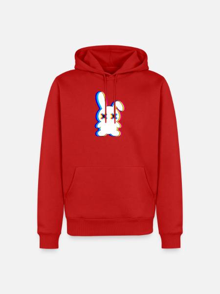 Glitch-Hase mit X-Augen - Männer Premium Bio Hoodie - Rot