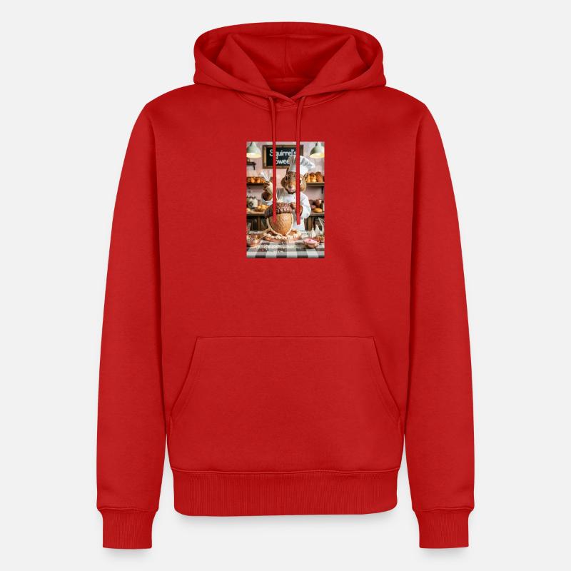 Chef écureuil humanoïde avec gâteau au chocolat - Sweat à capuche Premium bio Homme - rouge