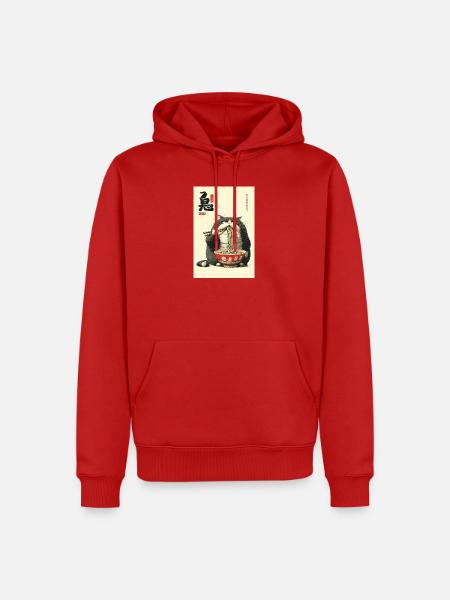 Neko-Ramen-Katze schlürft Nudeln - Männer Premium Bio Hoodie - Rot