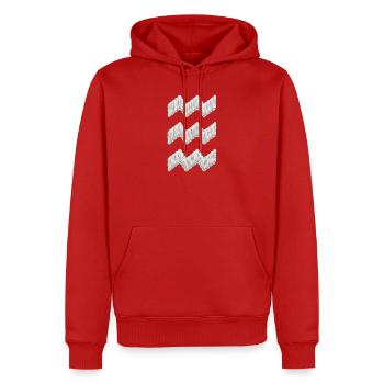 Die Eindhoven Vibes-Stickerei sieht weiß aus (bedruckt) - Männer Premium Bio Hoodie - Rot - Vorne - Nico (187cm)