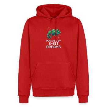 Powered 8-Bit Dreams – Pixel Chameleon - Men’s Premium Organic Hoodie - red - Front - Nico (187cm)