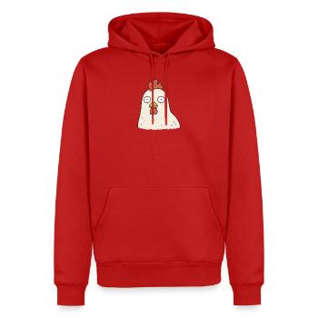 PETITS ACTIVISTES | Poulet - Sweat à capuche Premium bio Homme - rouge - Devant - Nico (187cm)
