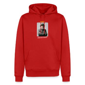Obacht! Grantler im Dienst - Bayern Spruch - Männer Premium Bio Hoodie - Rot - Vorne - Nico (187cm)