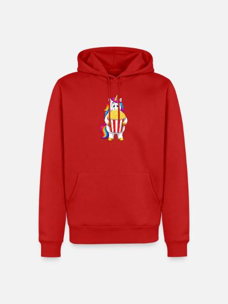 Einhorn-Filmabend-Popcorn - Männer Premium Bio Hoodie - Rot