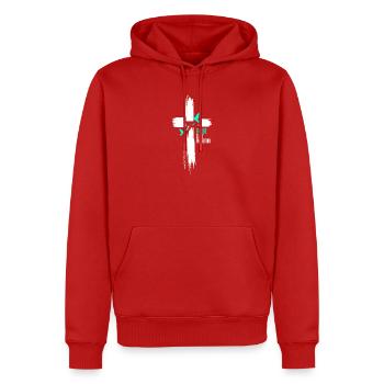 Gnade statt Perfektion - Männer Premium Bio Hoodie - Rot - Vorne - Nico (187cm)
