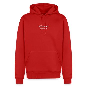 mundart designs alltag, uffbasse! Pälzer - Männer Premium Bio Hoodie - Rot - Vorne - Nico (187cm)
