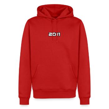 2011 - Men’s Premium Organic Hoodie - red - Front - Nico (187cm)