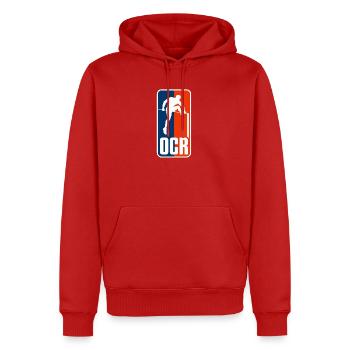 53392103-E351-455C-9FA0-400DA8A2D6BE - Männer Premium Bio Hoodie - Rot - Vorne - Nico (187cm)