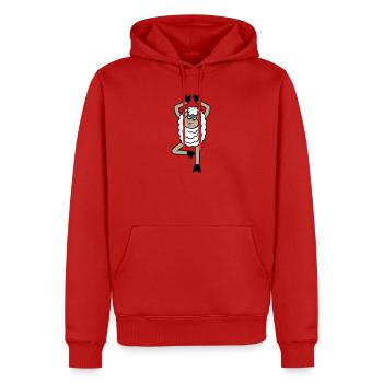 Sheep Tired Exhausted Sad Yoga Tree Pose Comic - Men’s Premium Organic Hoodie - red - Front - Nico (187cm)
