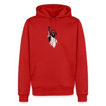 DJane Lady Liberty mit Kopfhörer - Männer Premium Bio Hoodie - Rot - Vorne - Nico (187cm)