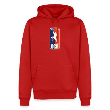 6EEF1C17-1866-4DA8-9DC6-C9604F4BDD2C - Männer Premium Bio Hoodie - Rot - Vorne - Nico (187cm)