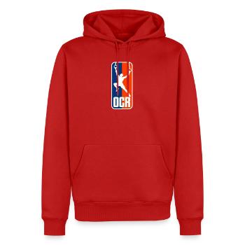 A1066593-09FC-4E02-B380-1DC5E6C97490 - Männer Premium Bio Hoodie - Rot - Vorne - Nico (187cm)