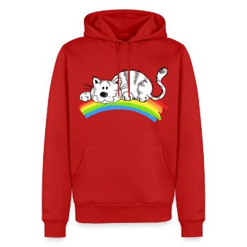 la chance pure - chat mignon sur l'arc en ciel - Sweat à capuche Premium bio Homme - rouge - Devant - Nico (187cm)