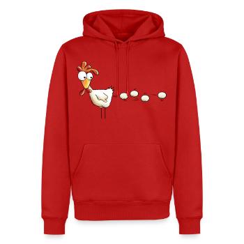 Achtung Hühner Geschoss - Huhn - Hahn - Gockel - Männer Premium Bio Hoodie - Rot - Vorne - Nico (187cm)