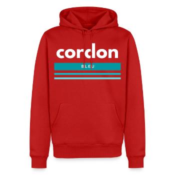 Cordon Bleu Funny Shirt Gift - Men’s Premium Organic Hoodie - red - Front - Nico (187cm)