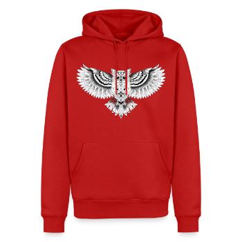 Dessin hibou chouette ornementale, - Sweat à capuche Premium bio Homme - rouge - Devant - Nico (187cm)