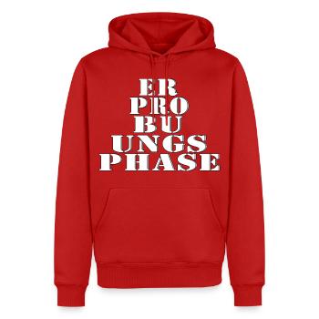 Trial phase - Men’s Premium Organic Hoodie - red - Front - Nico (187cm)