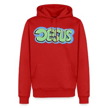 Jesus - Männer Premium Bio Hoodie - Rot - Vorne - Nico (187cm)