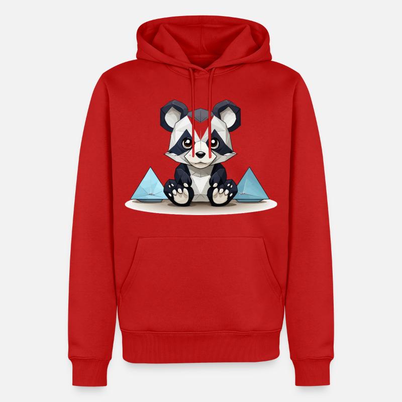 Low-Poly Panda am Eisgebirge - Männer Premium Bio Hoodie - Rot