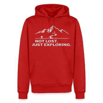 Wandern Berge Trekking Wanderer Outdoor Natur Wald - Männer Premium Bio Hoodie - Rot - Vorne - Nico (187cm)