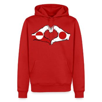 Drapeau du Groenland Japon Mains Forme de cœur - Sweat à capuche Premium bio Homme - rouge - Devant - Nico (187cm)