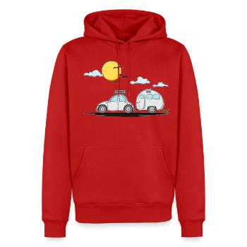 Caravan car with trailer - Men’s Premium Organic Hoodie - red - Front - Nico (187cm)