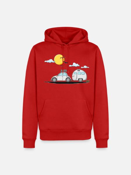 Wohnwagen Auto mit Anhänger - Männer Premium Bio Hoodie - Rot