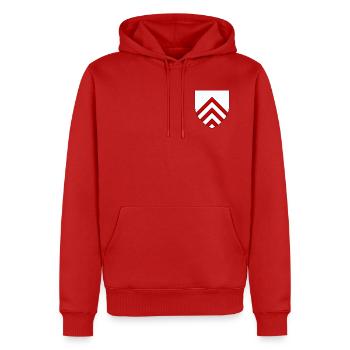 Wappen von Perche - Männer Premium Bio Hoodie - Rot - Vorne - Nico (187cm)