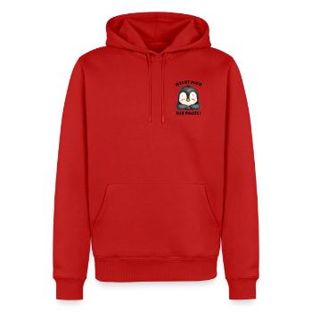 Klassentier Pinguin "Weckt mich zur Pause!" - Männer Premium Bio Hoodie - Rot - Vorne - Nico (187cm)