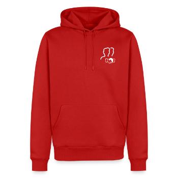 Twin Silhouettes Handshake Logo - Men’s Premium Organic Hoodie - red - Front - Nico (187cm)