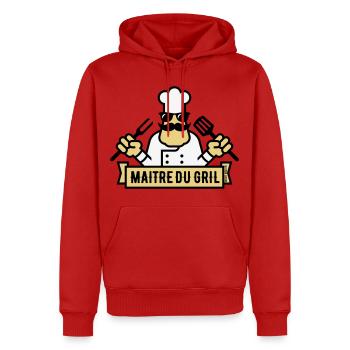Maître Du Gril (Griller / Barbecue / BBQ / 3C) - Sweat à capuche Premium bio Homme - rouge - Devant - Nico (187cm)