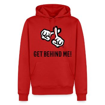 Geh hinter mich! (Kreuz / Bibel / Religion / 2C) - Männer Premium Bio Hoodie - Rot - Vorne - Nico (187cm)
