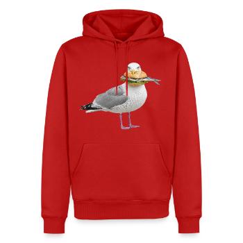 Silbermoewe-mit-Fischbroetchen Möwe - Männer Premium Bio Hoodie - Rot - Vorne - Nico (187cm)