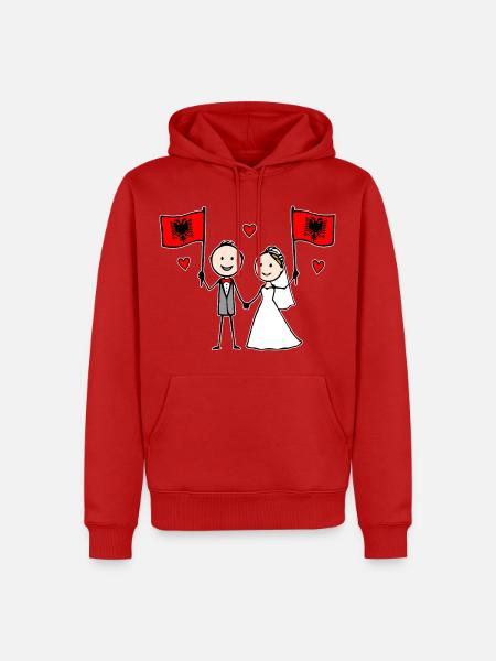 Hochzeitspaar Albanien Flagge - Männer Premium Bio Hoodie - Rot