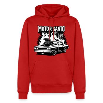 Motor Santo Feuerhotrod - Männer Premium Bio Hoodie - Rot - Vorne - Nico (187cm)